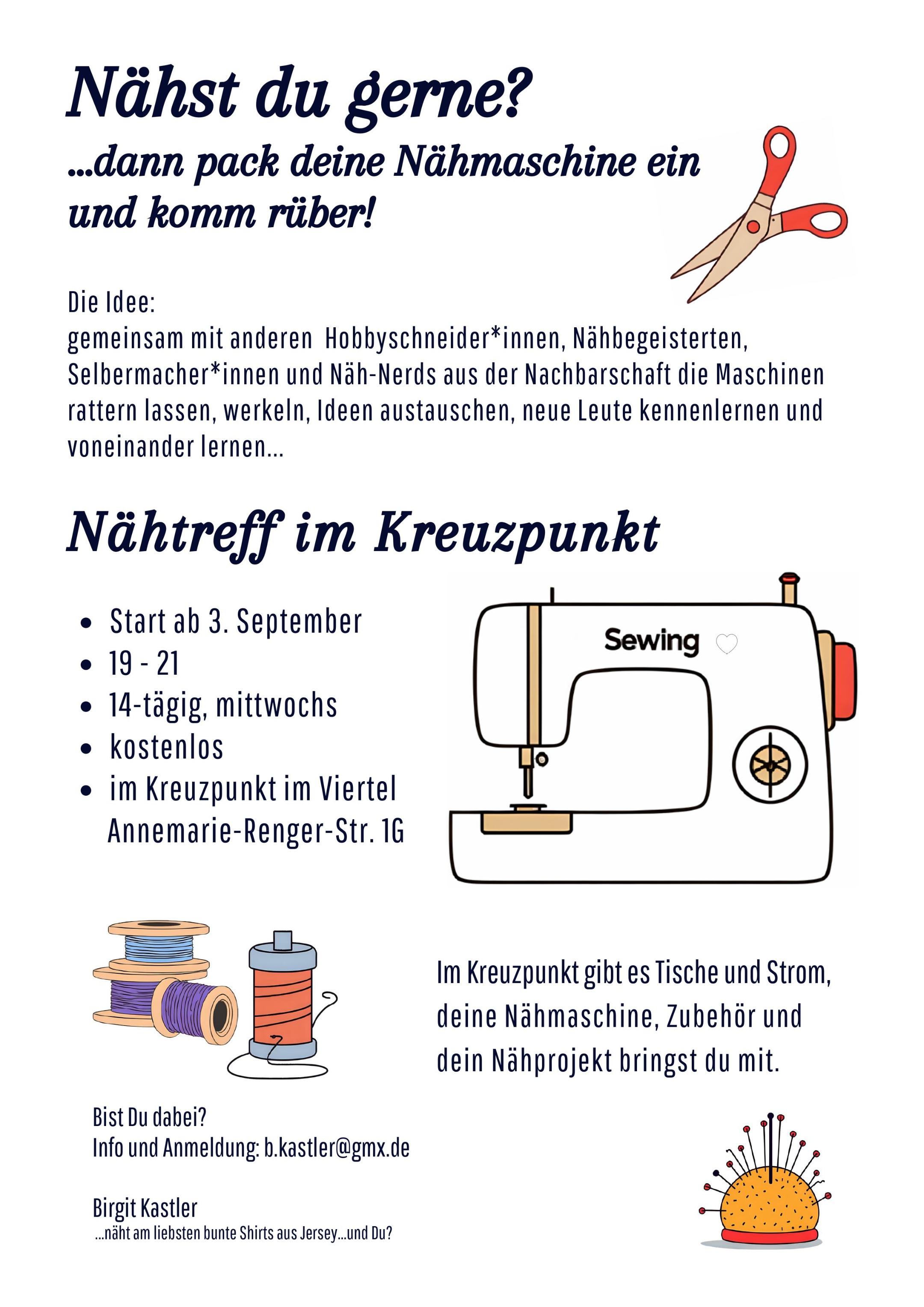 Nähtreff im Kreuzpunkt - Mittwoch 29.10.25, 19:00 Kreuzpunkt im Viertel