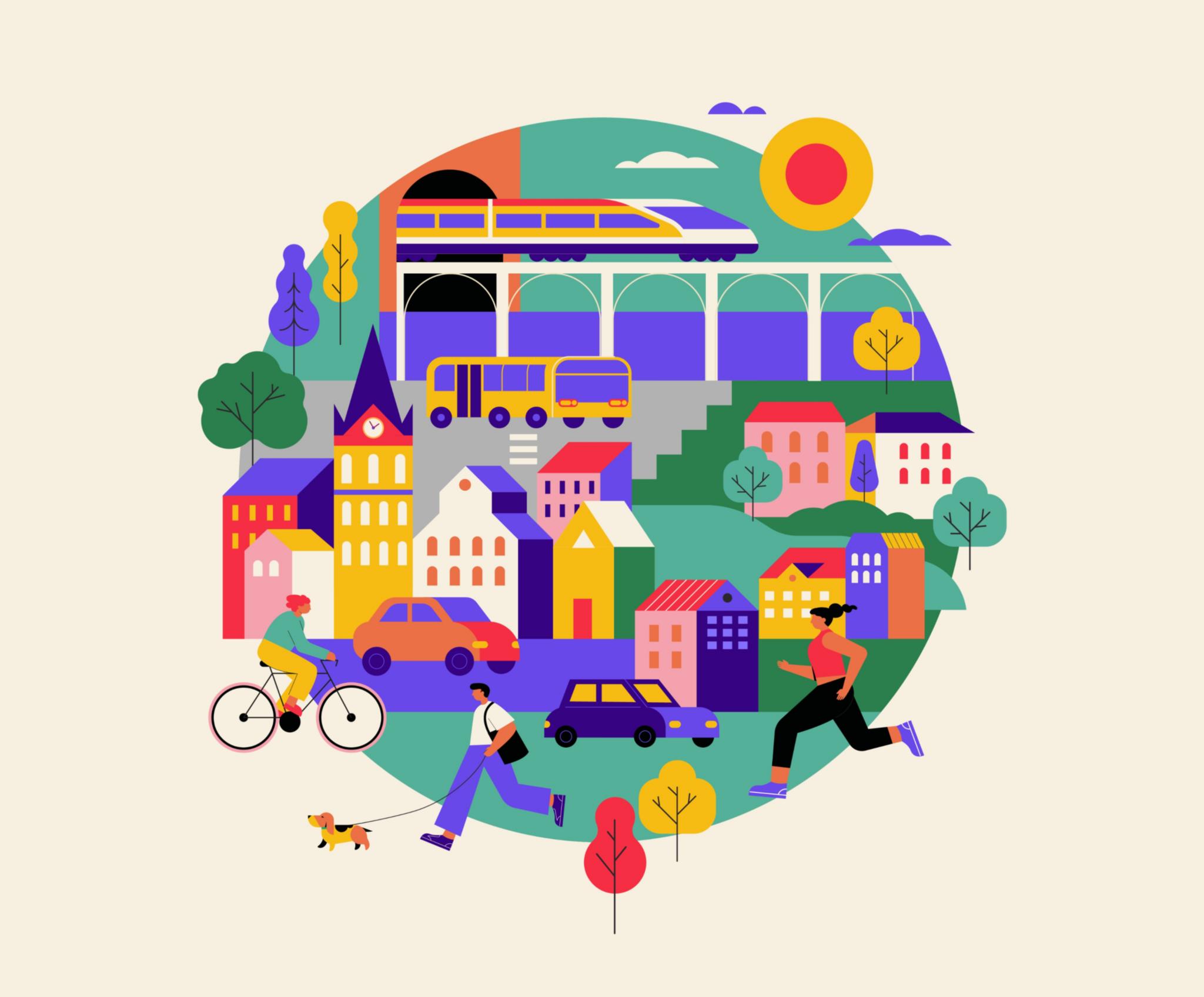 Illustration buntes Stadtleben