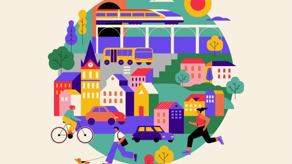 Illustration buntes Stadtleben