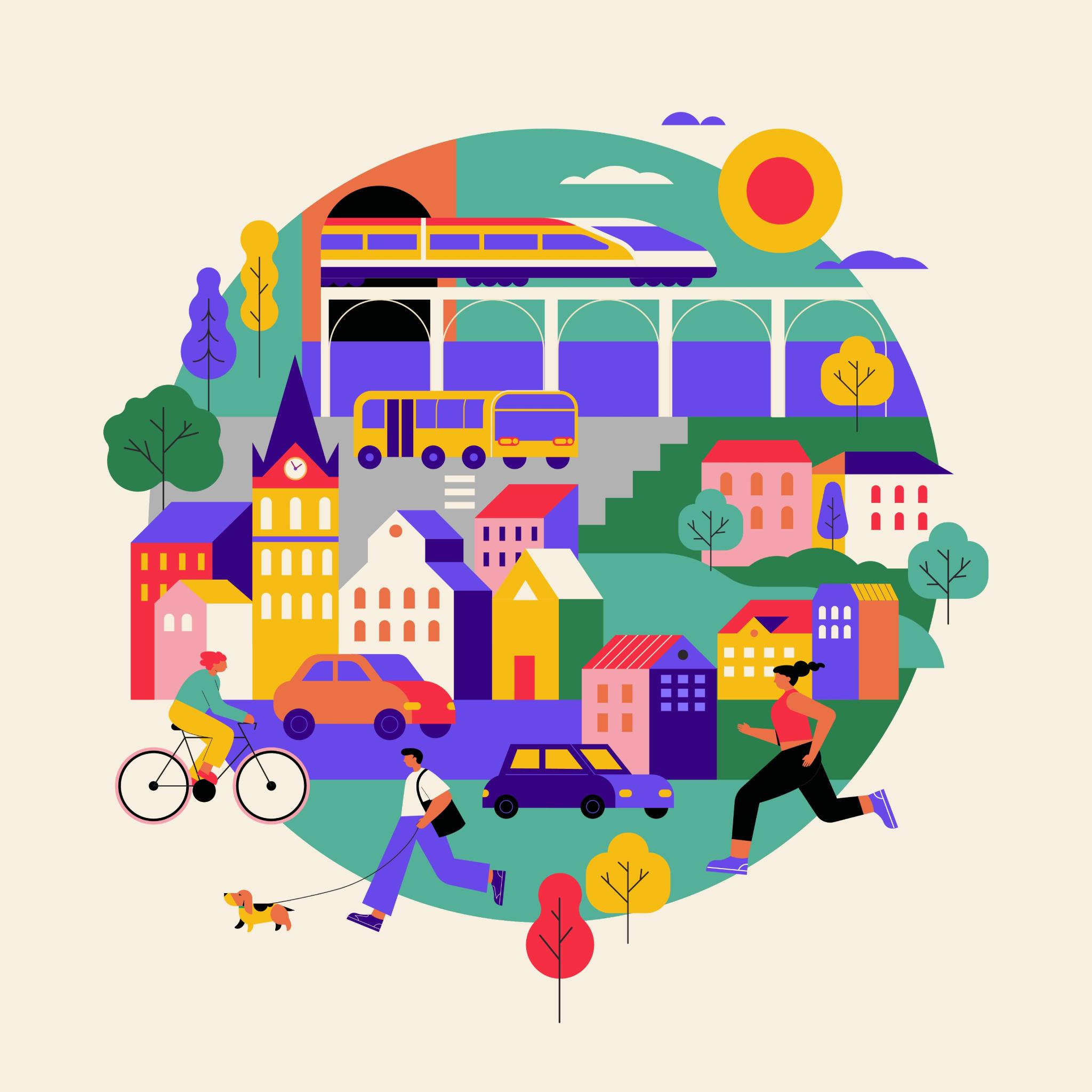 Illustration: Buntes Stadtleben