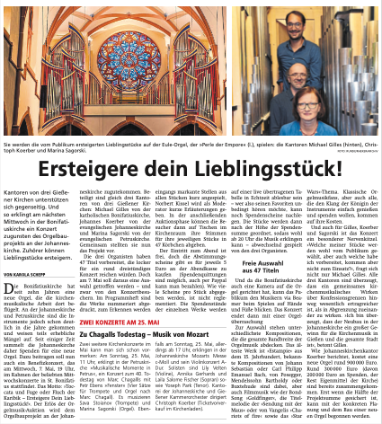 Orgelmusik-Auktion im Rahmen der Mittwochskonzerte