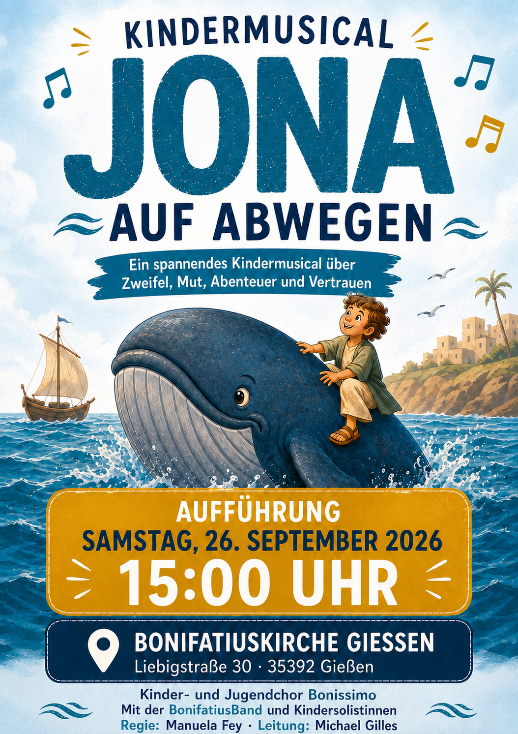 Konzertplakat Kinder-Musical 'Jona auf Abwegen'