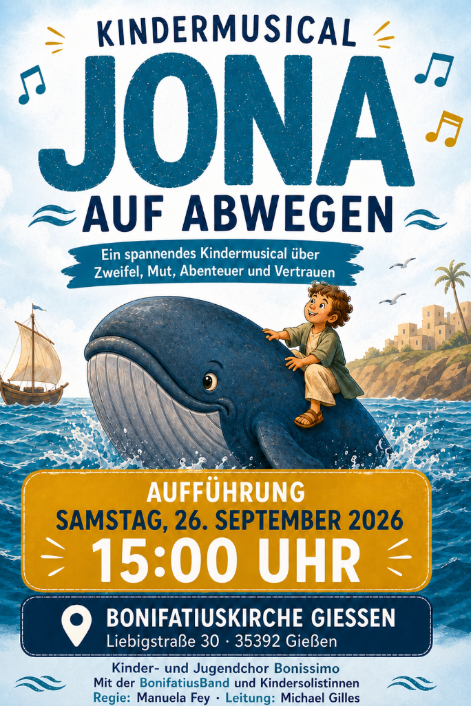 Konzertplakat Kinder-Musical 'Jona auf Abwegen'