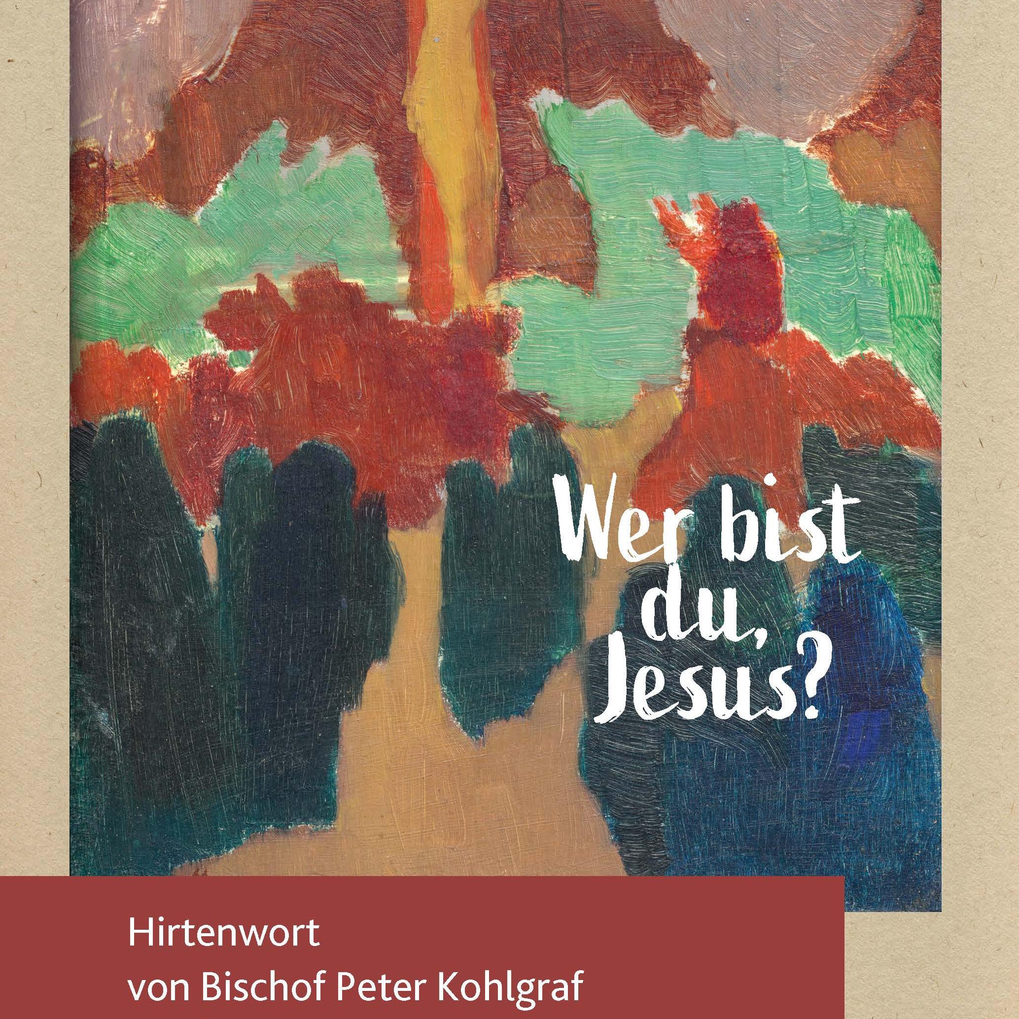 Deckblatt des Hirtenwortes zur Österlichen Bußzeit 2025 von Bischof Peter Kohlgraf mit dem Gemälde „Der orange Christus“. Nur wenige kräftige Farbflächen, dunkelblau im Vorder- grund und leuchtend hell im Hintergrund, fügen sich zu einem Bild: Menschen nähern sich suchend Jesus Christus am Kreuz. Der katholische Pariser Künstler Maurice Denis (1870-1943) interpretierte traditionelle christliche Motive mit moderner Maltechnik. Das kleine Ölgemälde auf Holz „Der orange Christus“ entstand 1889 und ist heute im Cleveland Museum of Art.