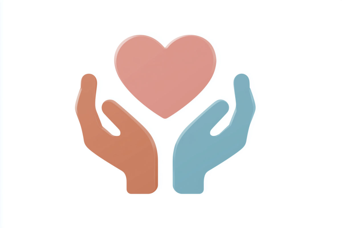 Herz, das von zwei verschiedenen Händen gehalten wird symbolisch dargestellt