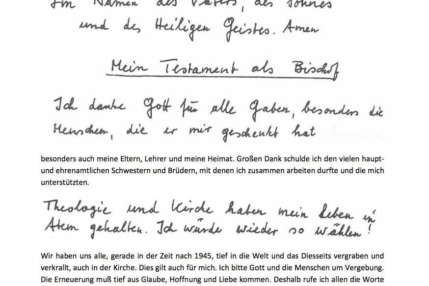 Geistliches Testament von Kardinal Lehmann (c) Karl Kardinal Lehmann