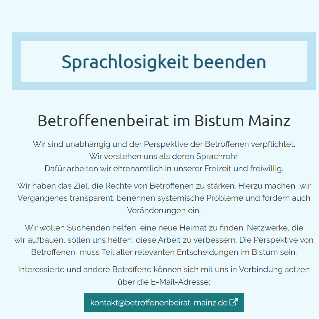 Teil der Startseite der neuen Website des Betroffenenbeirats im Bistum Mainz