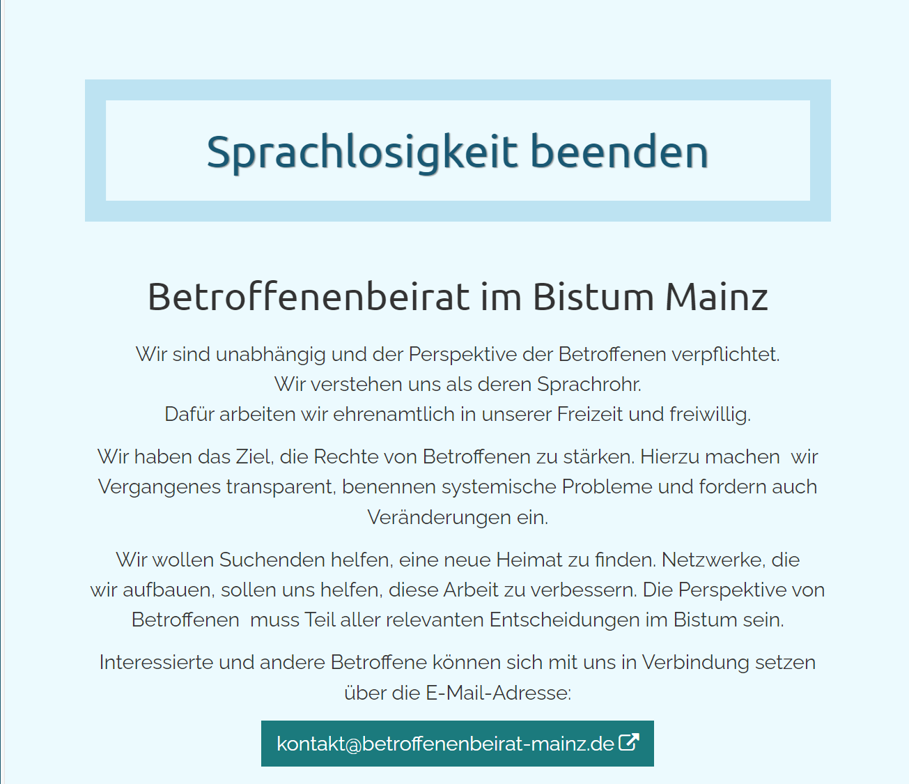 Teil der Startseite der neuen Website des Betroffenenbeirats im Bistum Mainz