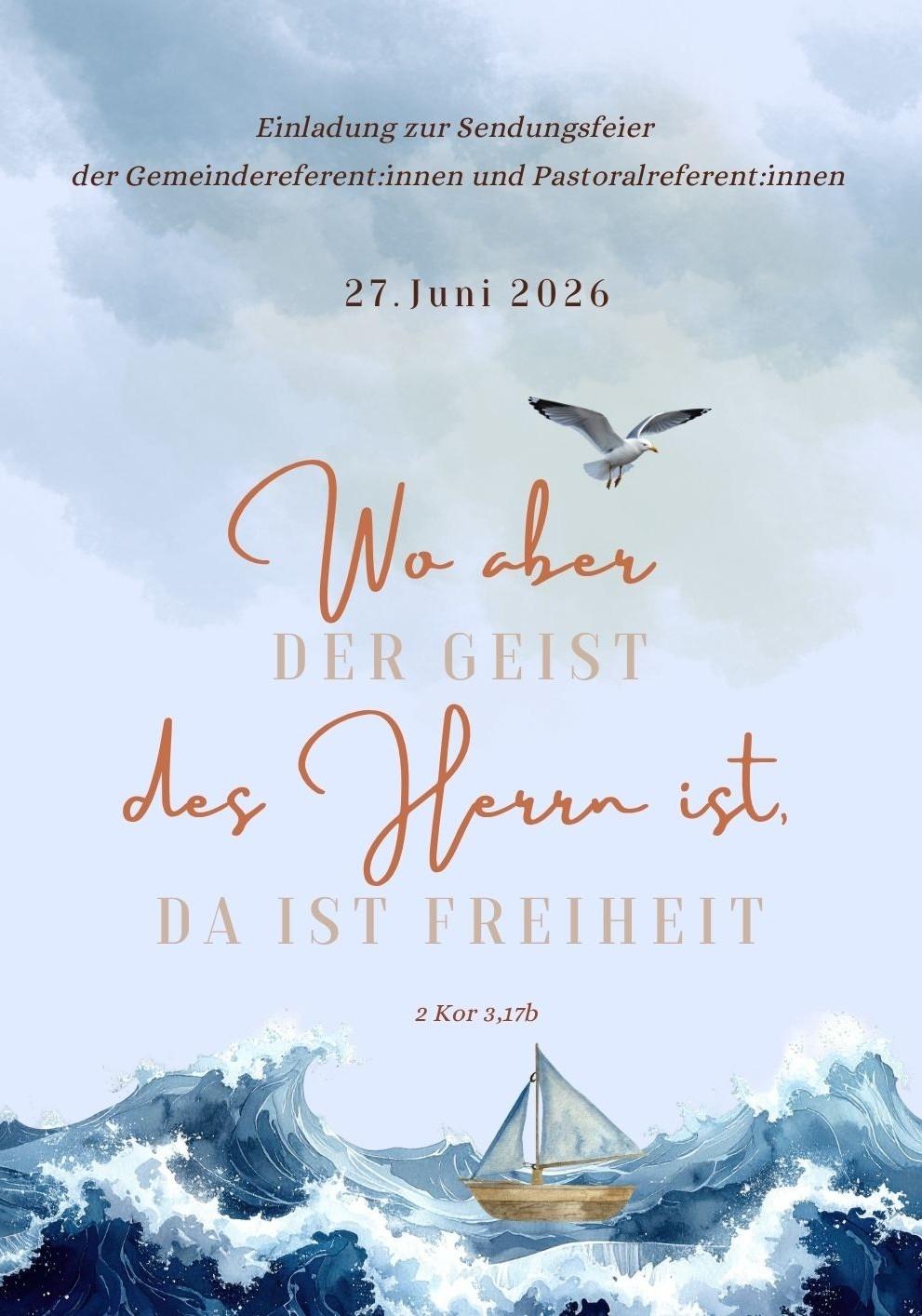 Einladung zur Sendungsfeier der Gemeinde und Pastoralreferent:innen 27.6.2026 10 Uhr Dom zu Mainz