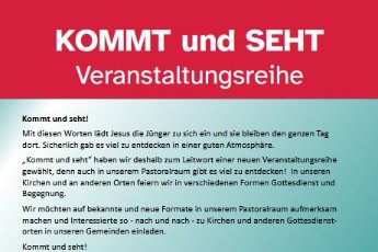 Plakat für die Veranstaltungsreihe KOMMT und SEHT im Pastoralraum AKK-Mainspitze