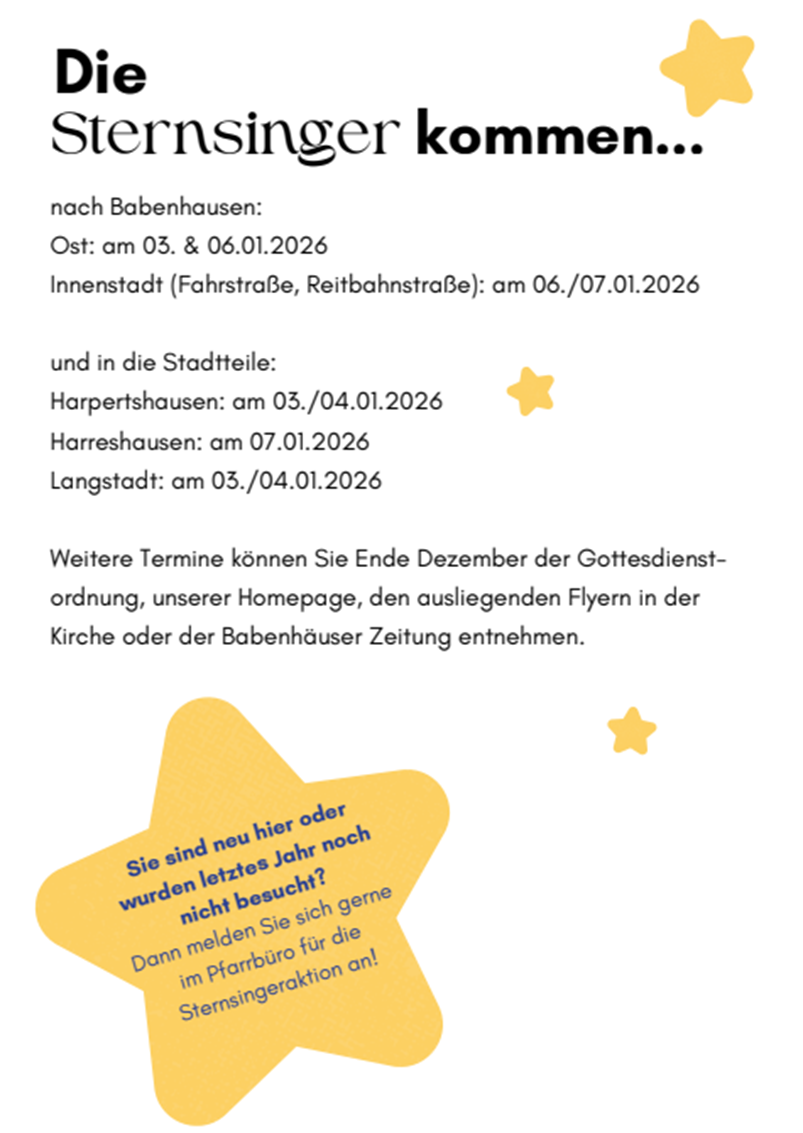 Sternsinger-Termine 2026