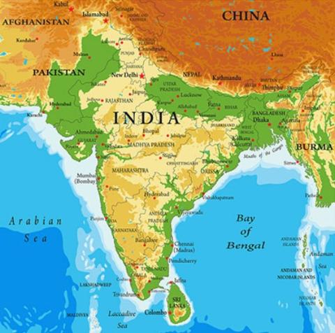 Landkarte von Indien und Nachbarländern