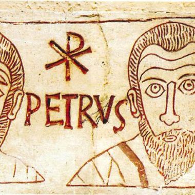 Die Apostel Petrus und Paulus mit dem Christusmonogramm Chi-Rho  Rom 4. Jahrhundert