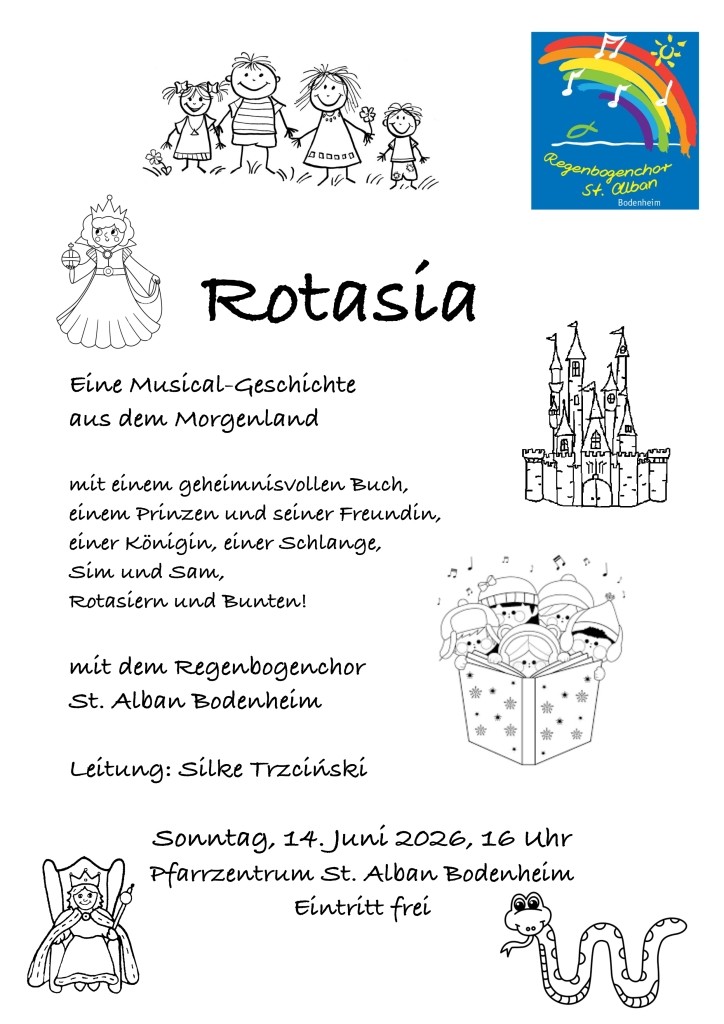 Plakat zum Kindermusical Rotasia des Regenbogenchors am 14.06.2026