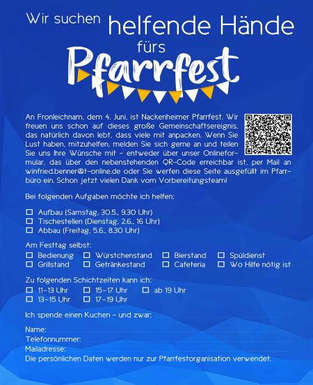 Pfarrfest Nackenheim 26 Helferaufruf 2
