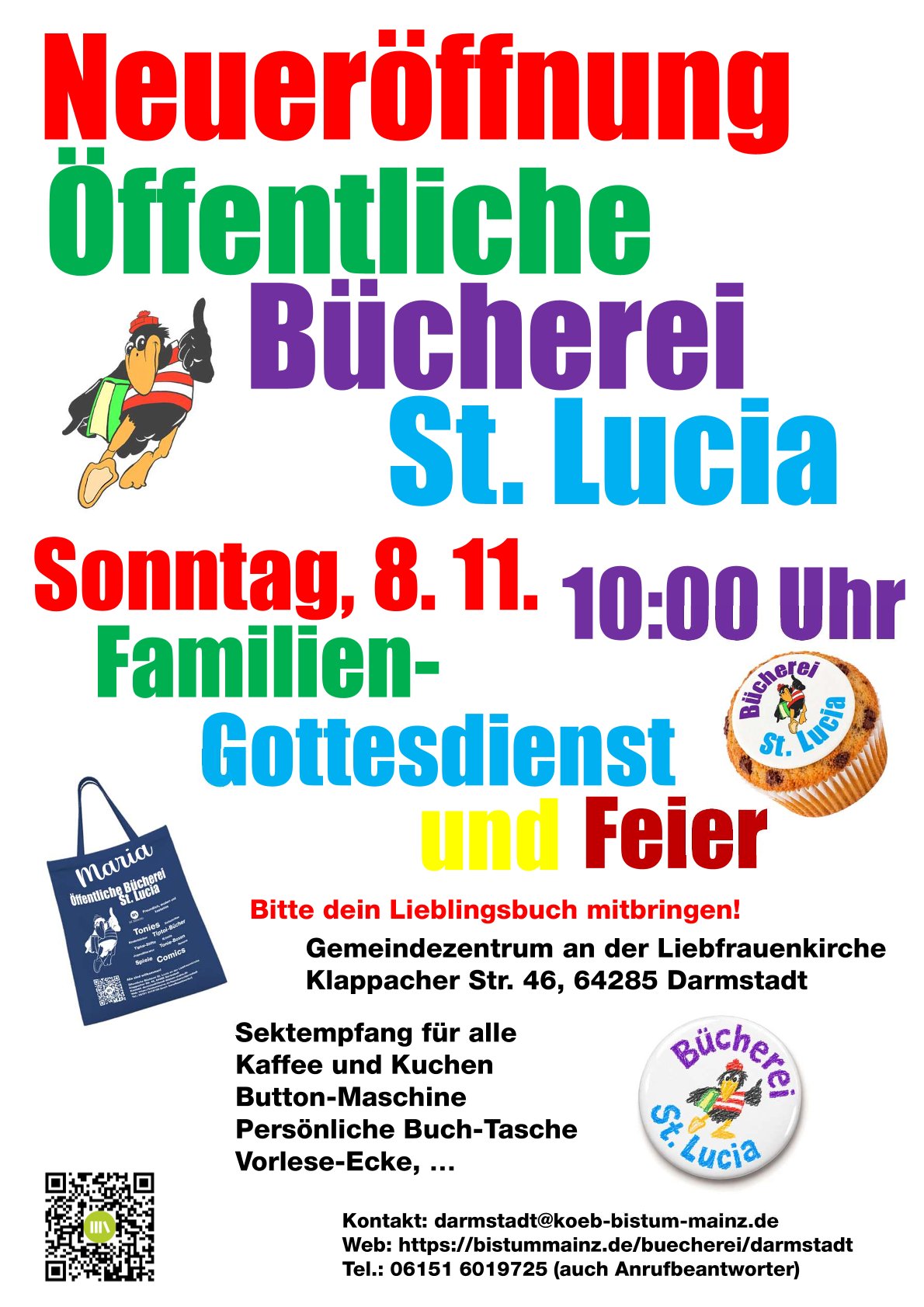 Plakat Neueröffnung Bücherei St. Lucia 1.3