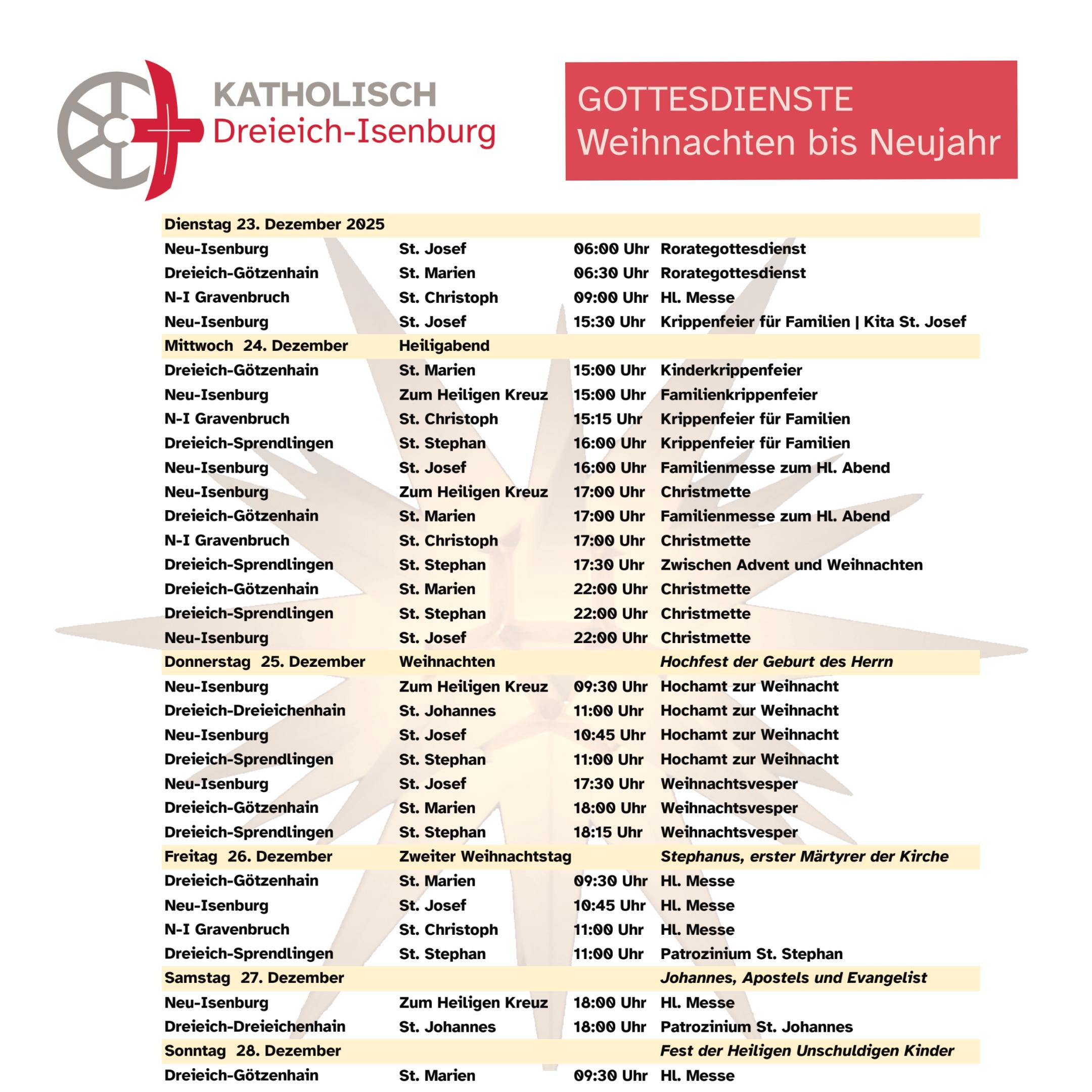 Weihnachten 2025 im Pastoralraum