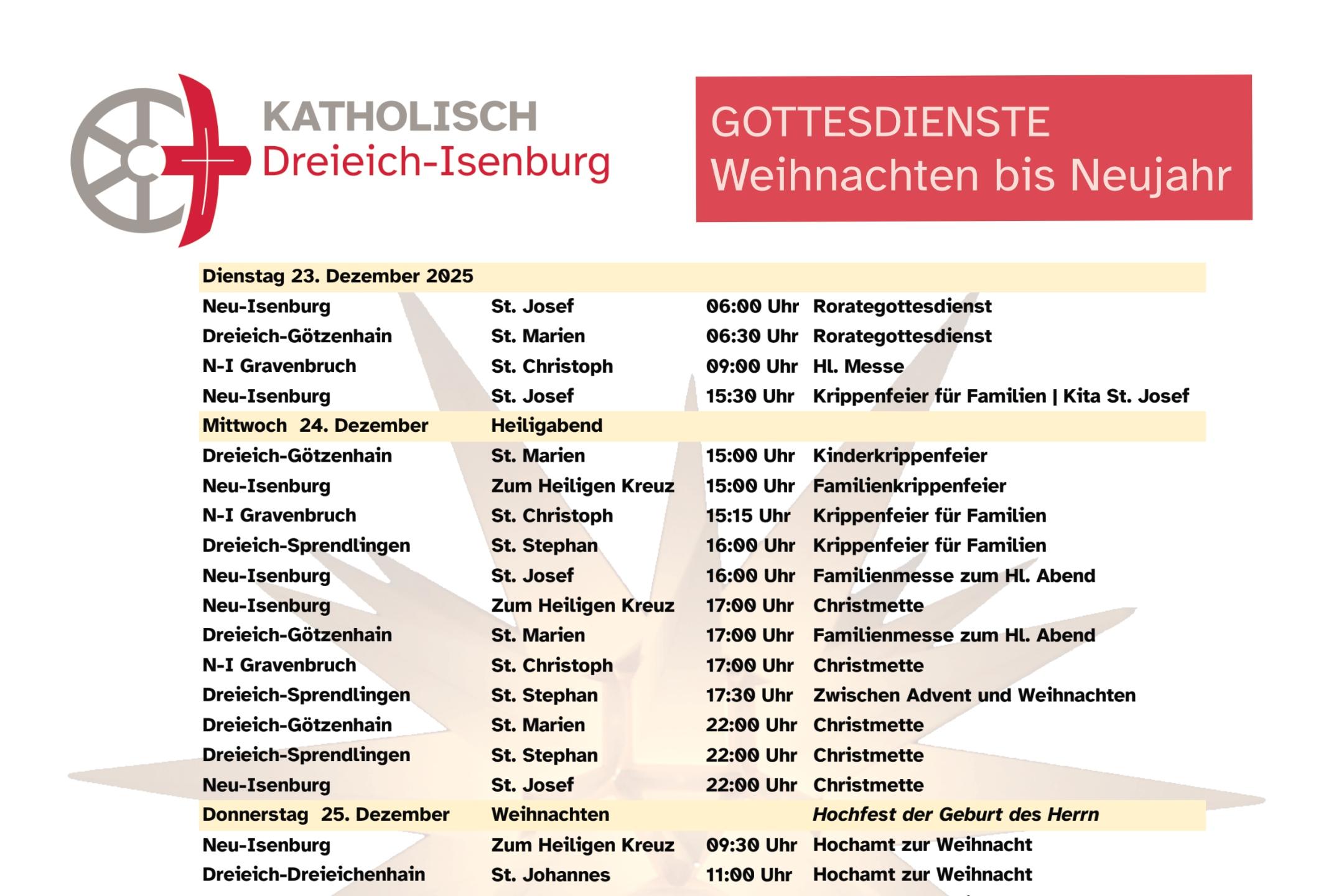 Weihnachten 2025 im Pastoralraum