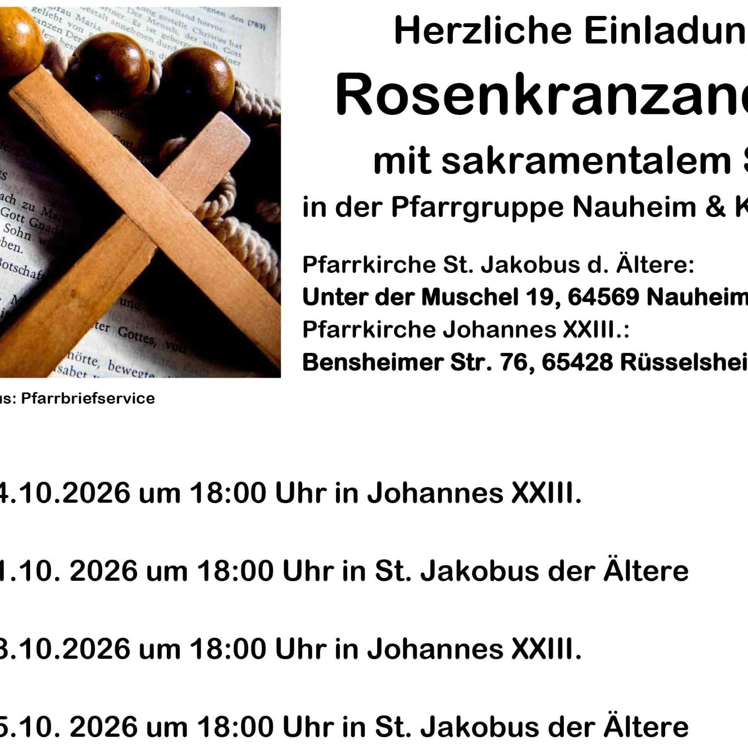 2026. Herzliche Einladung zur Rosenkranzandacht mit sakramentalem Segen