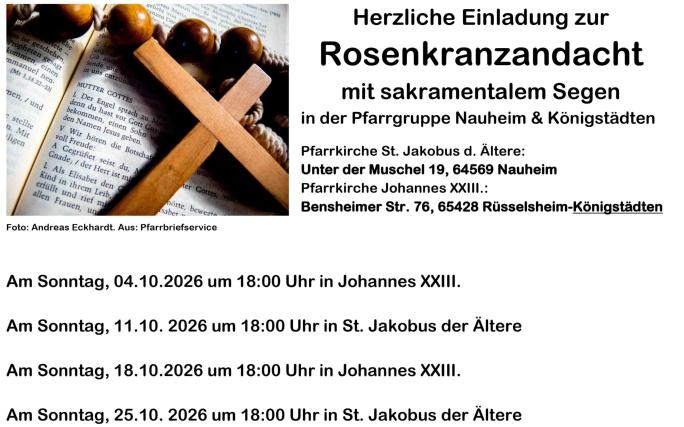 2026. Herzliche Einladung zur Rosenkranzandacht mit sakramentalem Segen