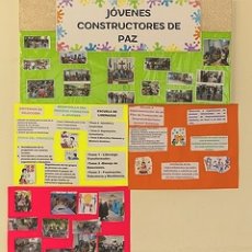 Fotos und Hausplakate über das Projekt 'Junge Friedenmacher' (Jóvenes constructores de paz) bei der Caritas Hauptstelle in San Bartolo, Chalatenango.