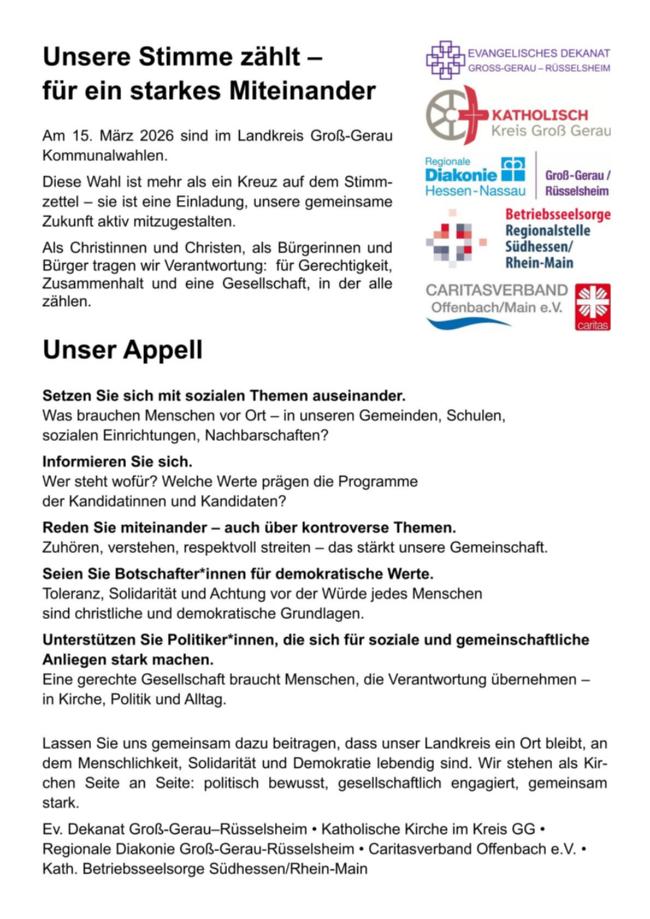 Appell der Kirchen zur Kommunalwahl 2026