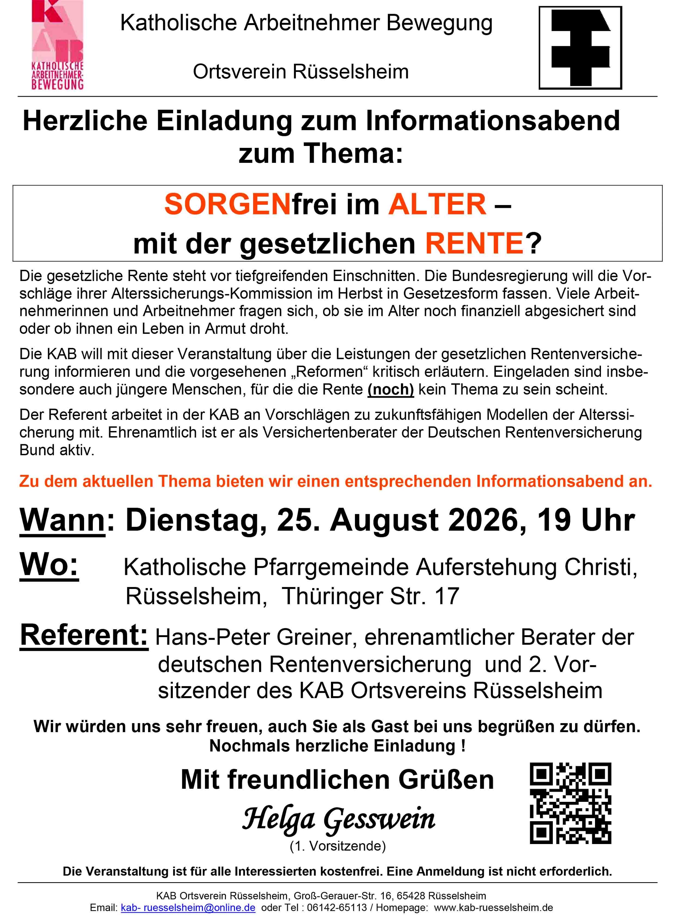 Bildungsabend 25.08.2026 - Rentenreform