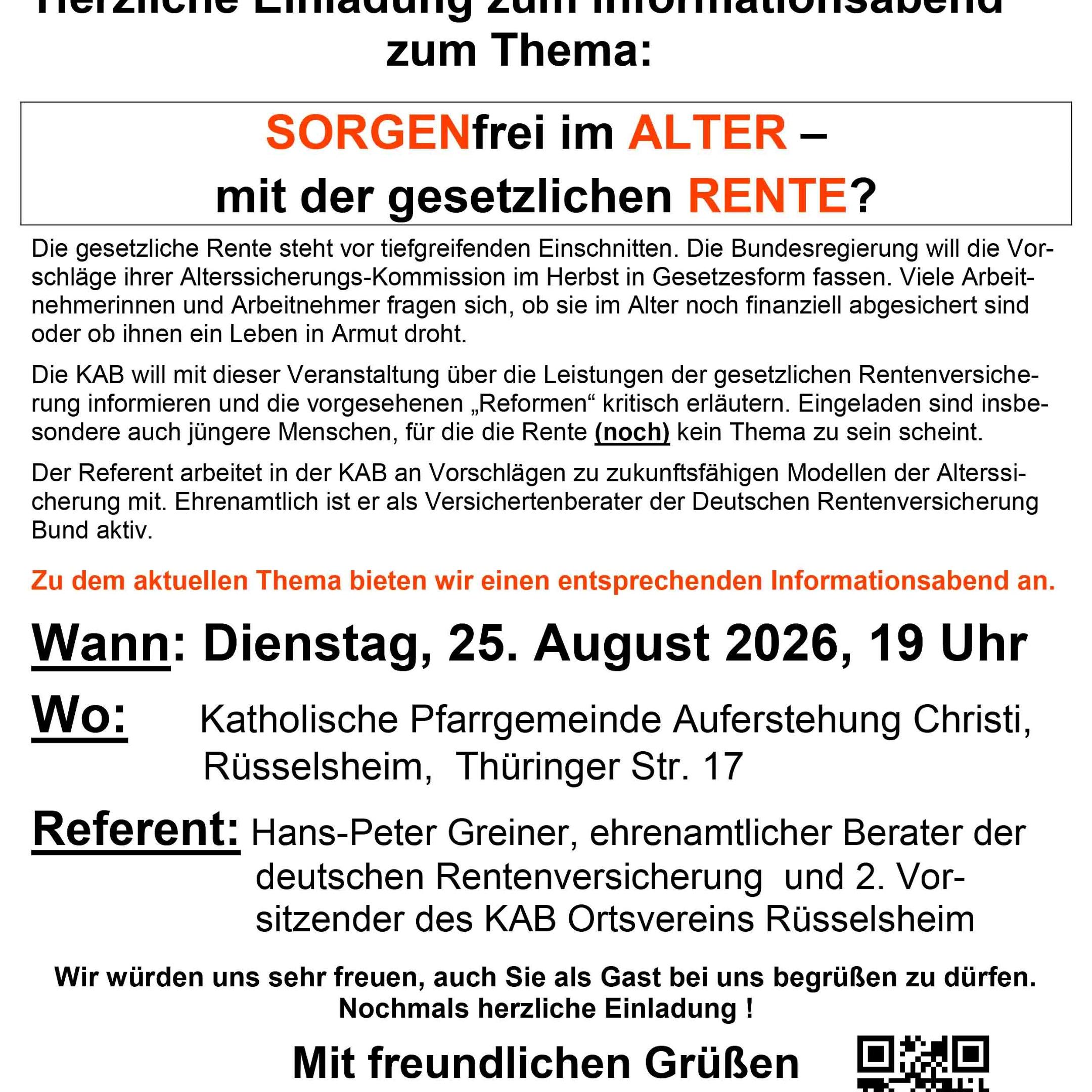 Bildungsabend 25.08.2026 - Rentenreform