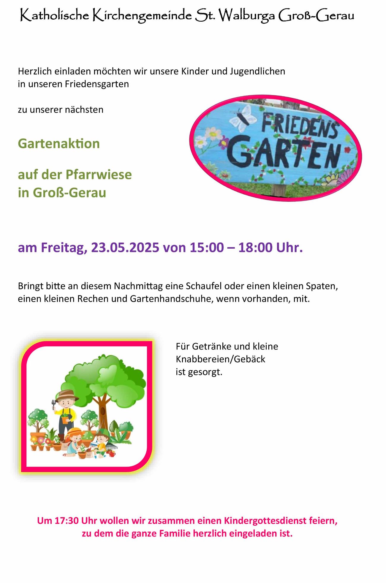 Einladung Friedensgarten - Mai2025 (c) Pfarrbüro Pfarrgruppe GG/BÜBO Einladung Friedensgarten - Mai2025