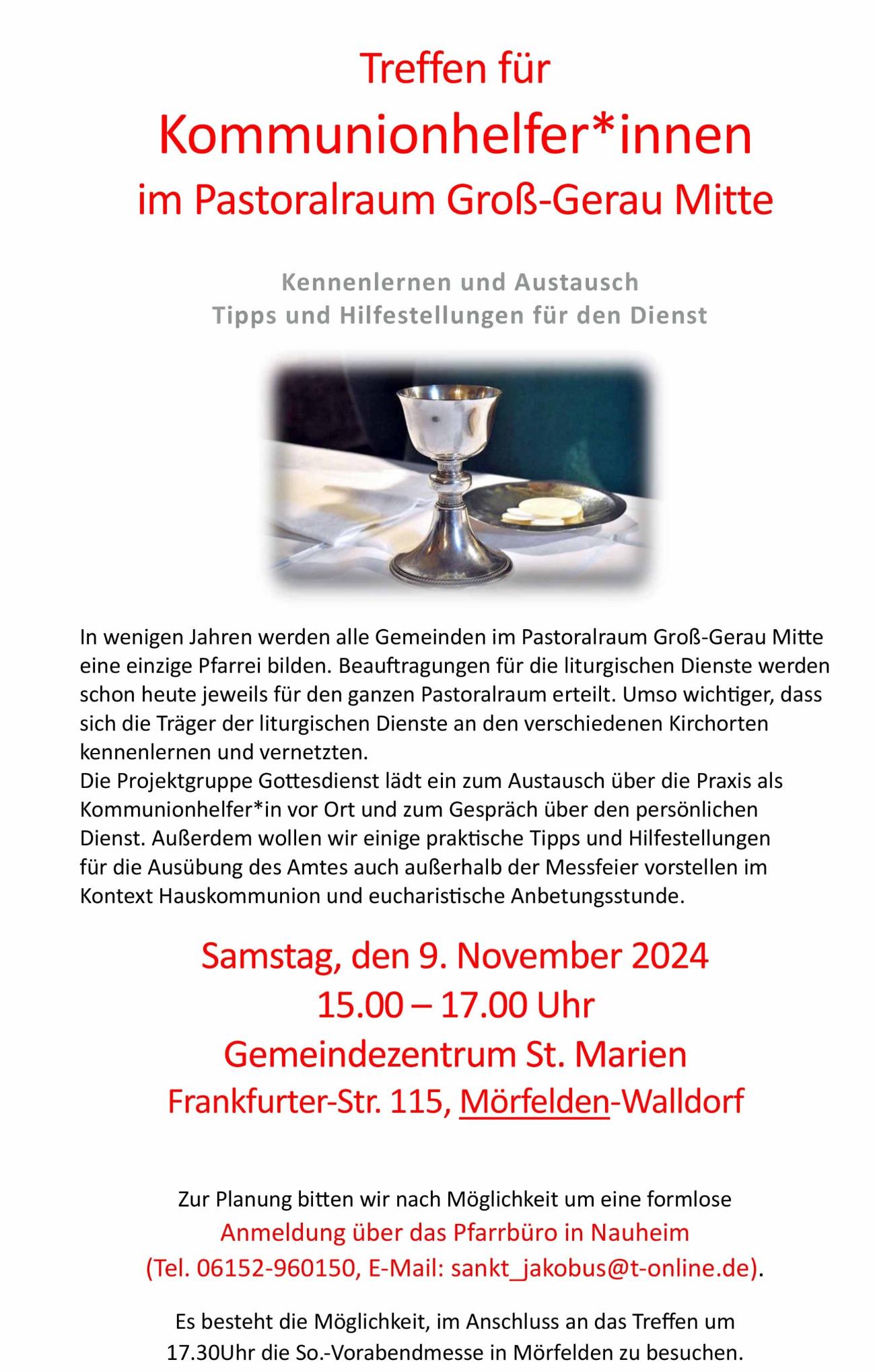 Einladung Kommunionhelfertreffen 09.11.24