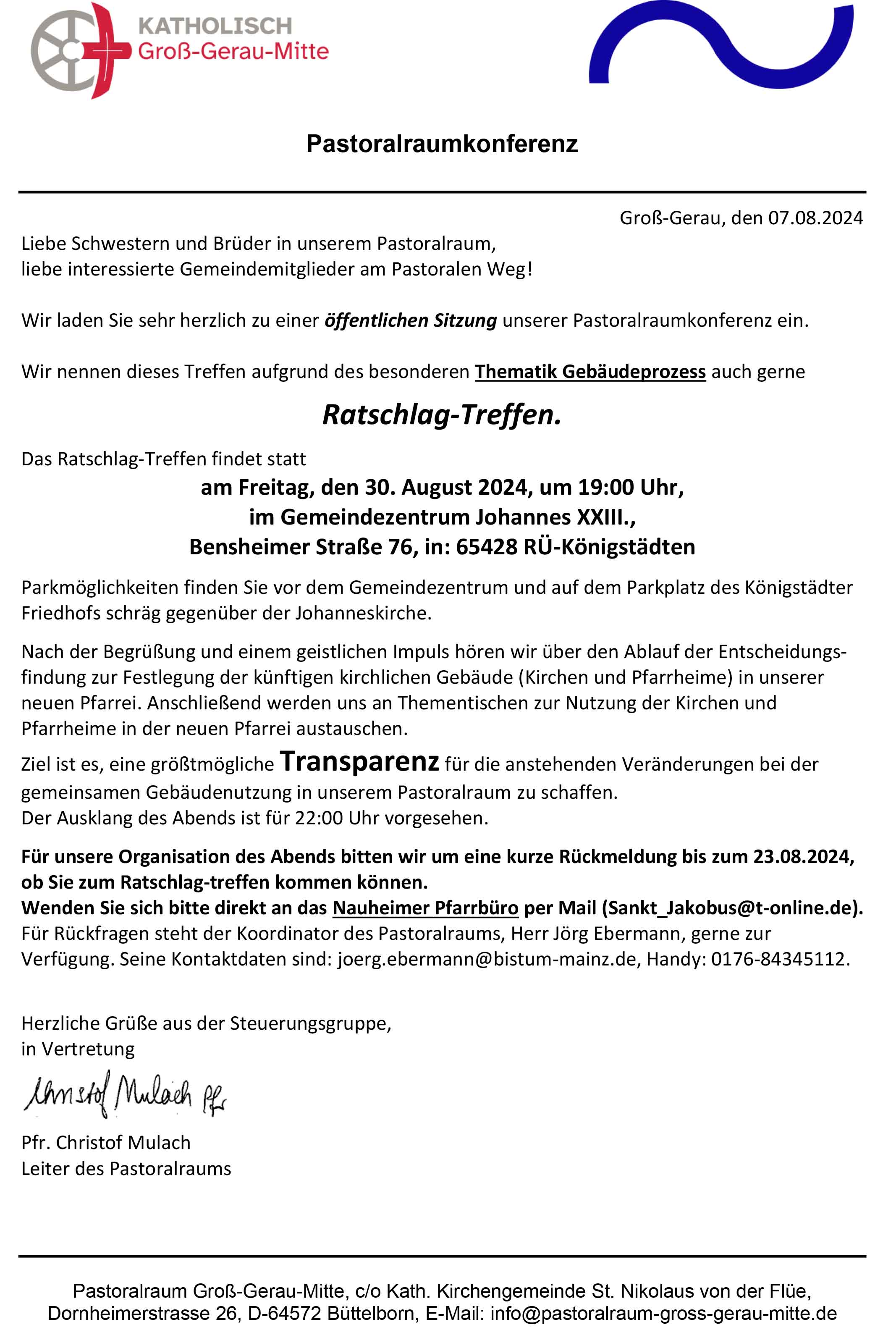 Einladung für Interessierte zum Ratschlagtreffen am 30.08.24