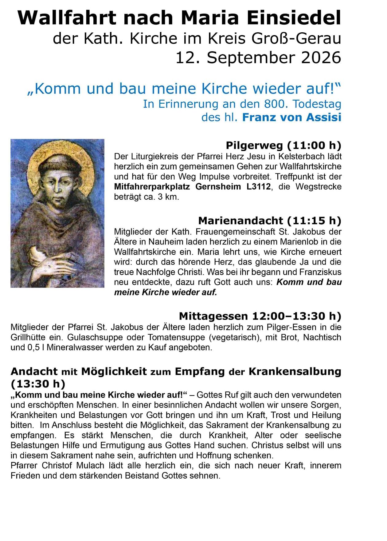 Infoblatt für Wallfahrt nach Maria Einsiedel September 2026 - 1