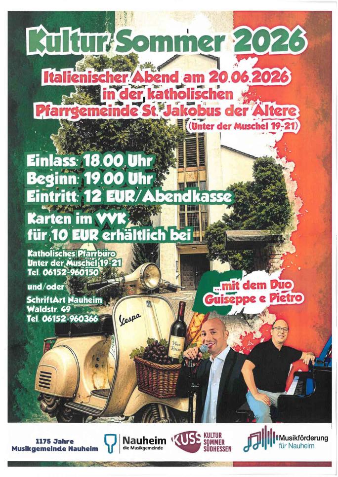 Italienischer Abend 2026 in Nauheim St. Jakobus 20 Juni