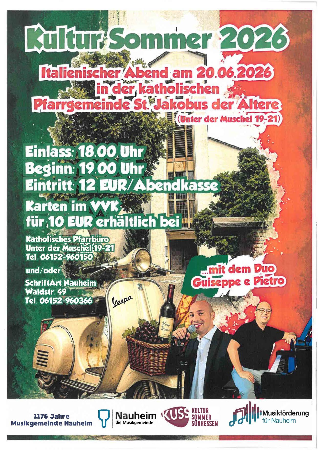 Italienischer Abend 2026 in Nauheim St. Jakobus 20 Juni