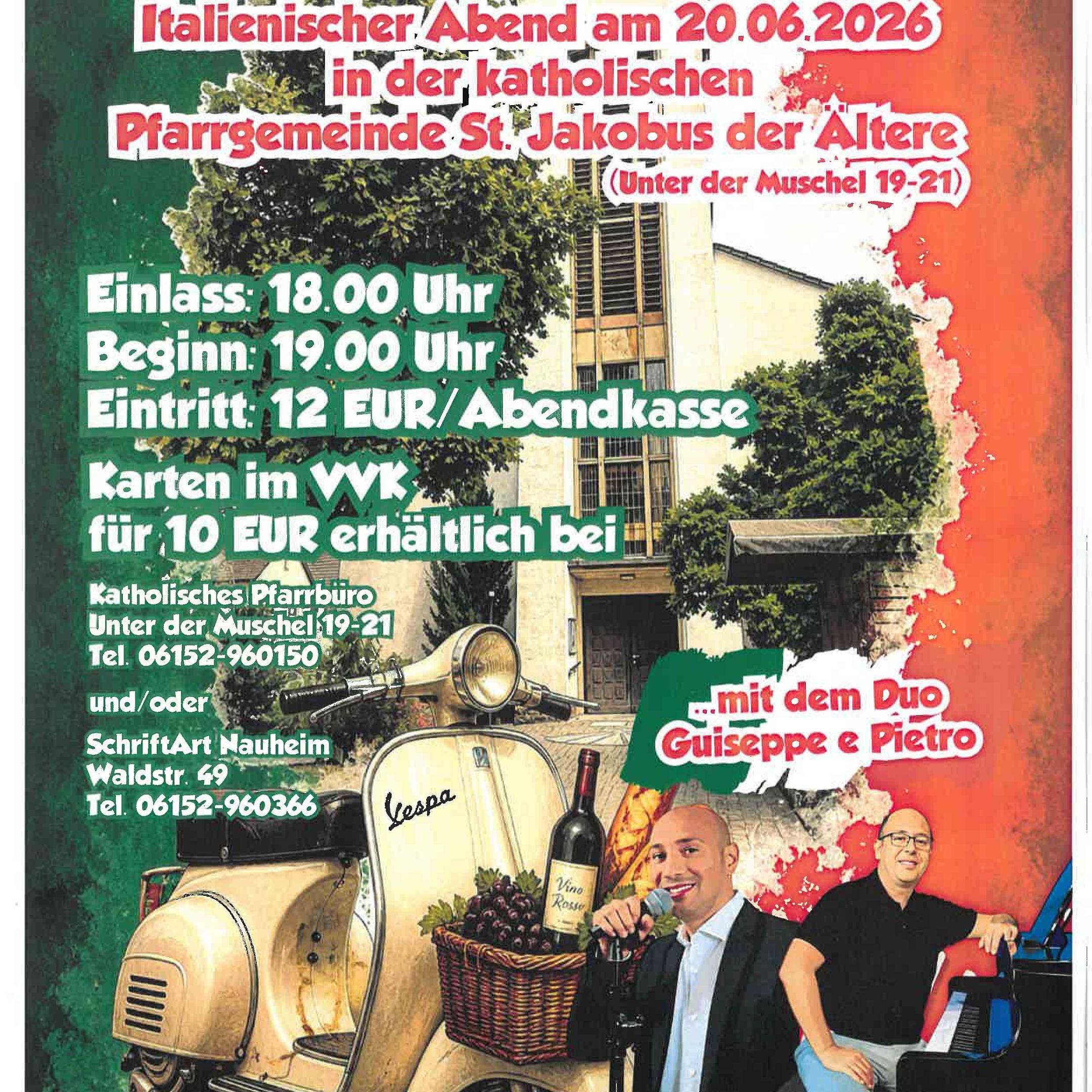 Italienischer Abend 2026 in Nauheim St. Jakobus 20 Juni