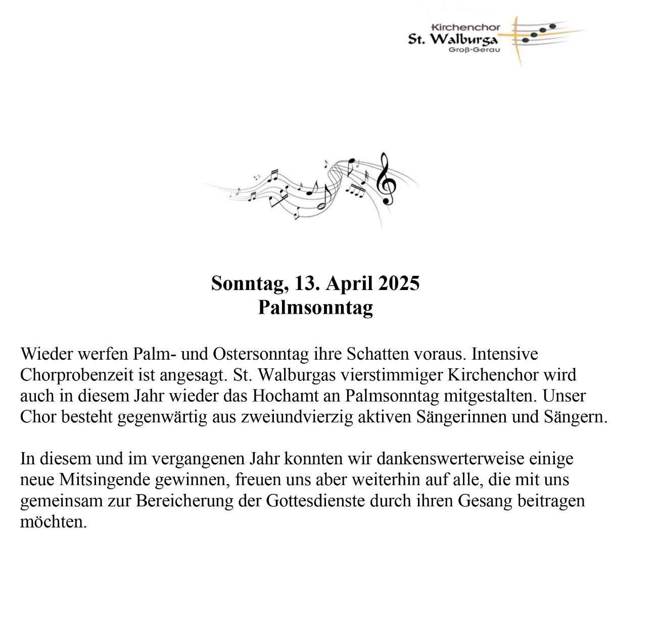 Palmsonntag 13.04.2025 - Kirchenchor Groß-Gerau