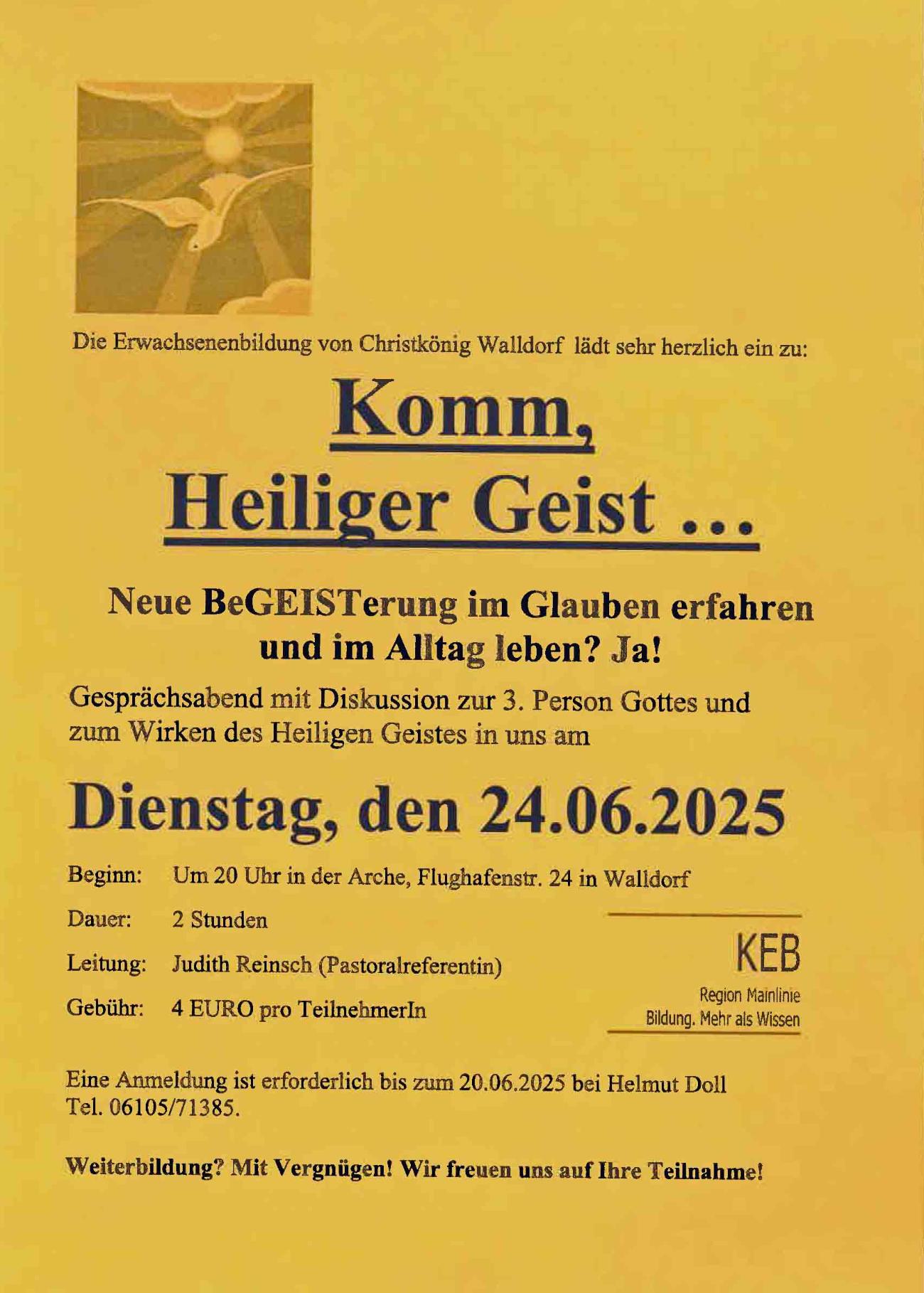 Plakat Komm Heiliger Geist Gesprächsabend mit Diskussion
