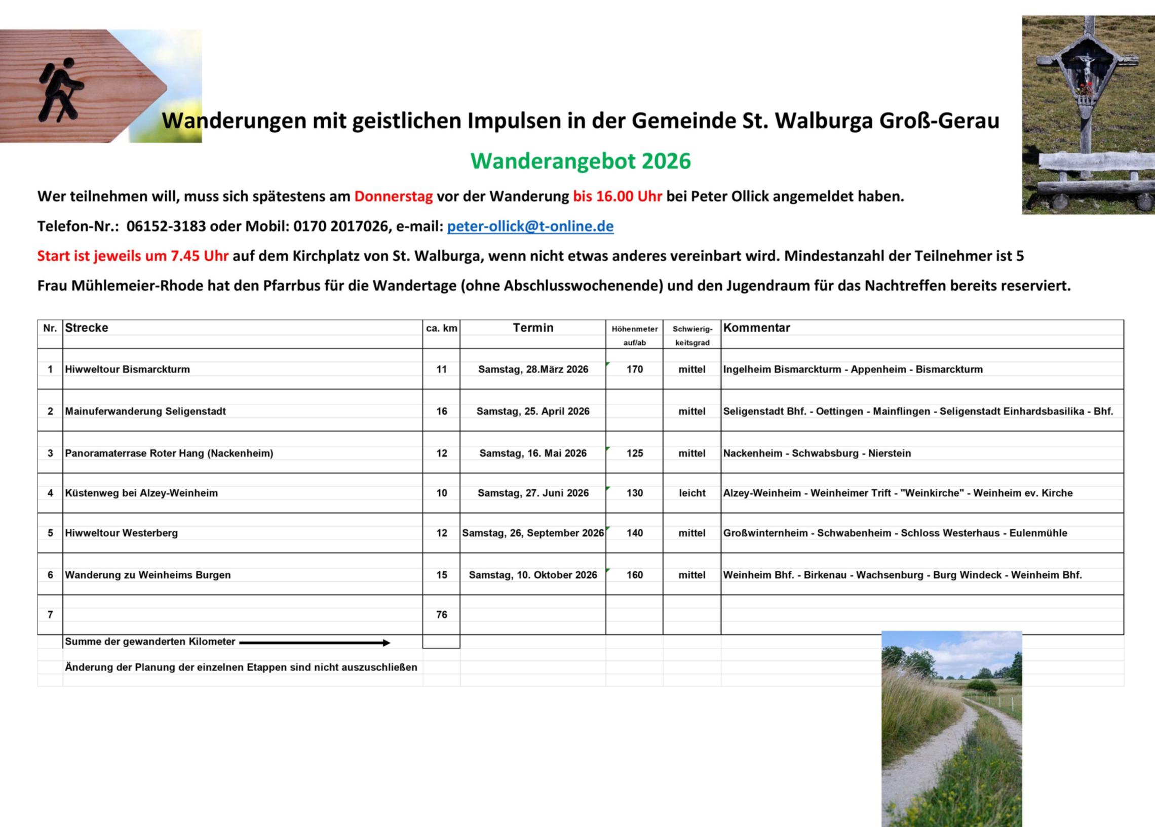 Wanderungen mit geistlichen Impulsen in der Gemeinde St. Walburga 2026