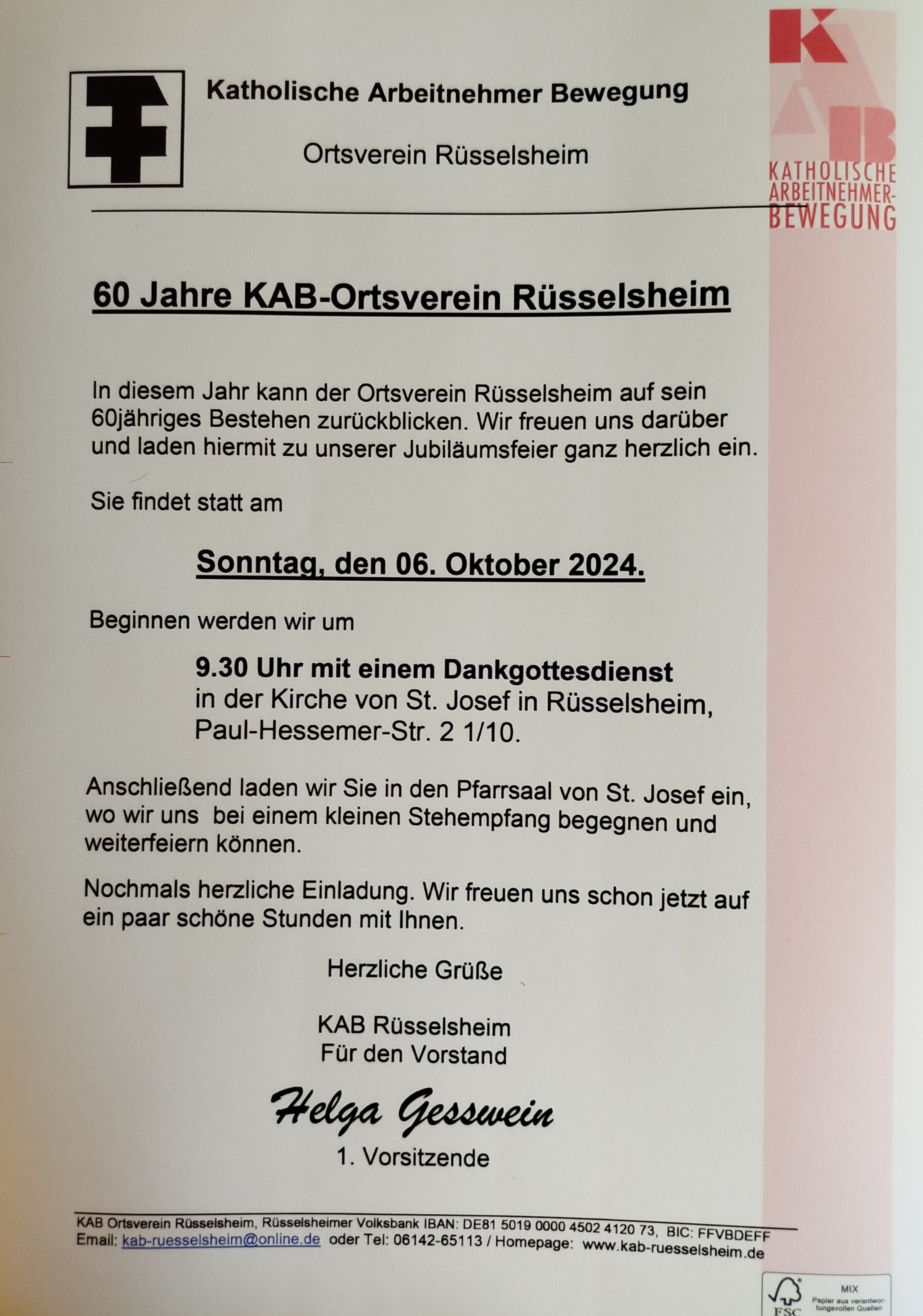 60 Jahre KAB Ortsverein Rüsselsheim