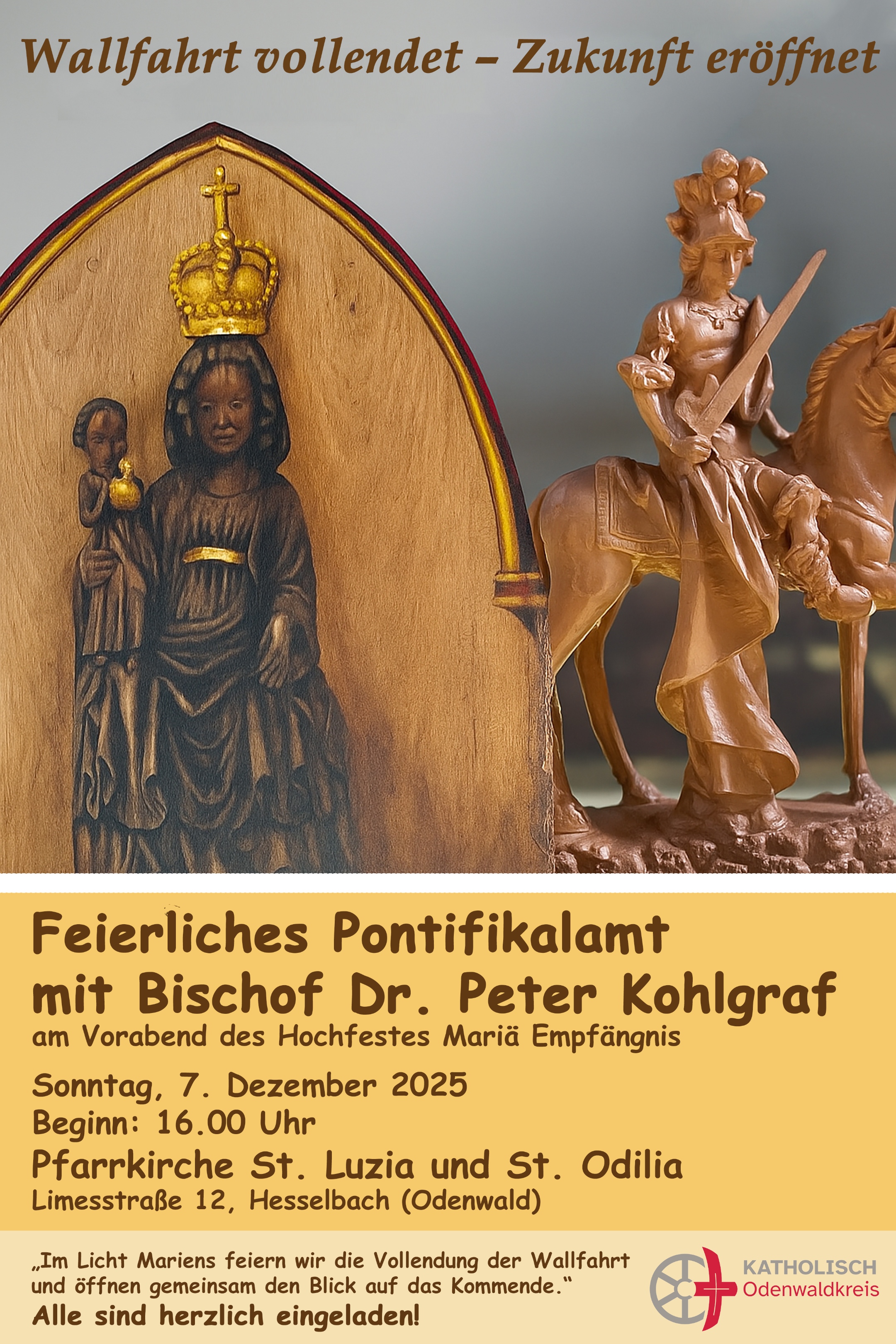 Plakat mit der Maria-Ikone und der Martin-Figur