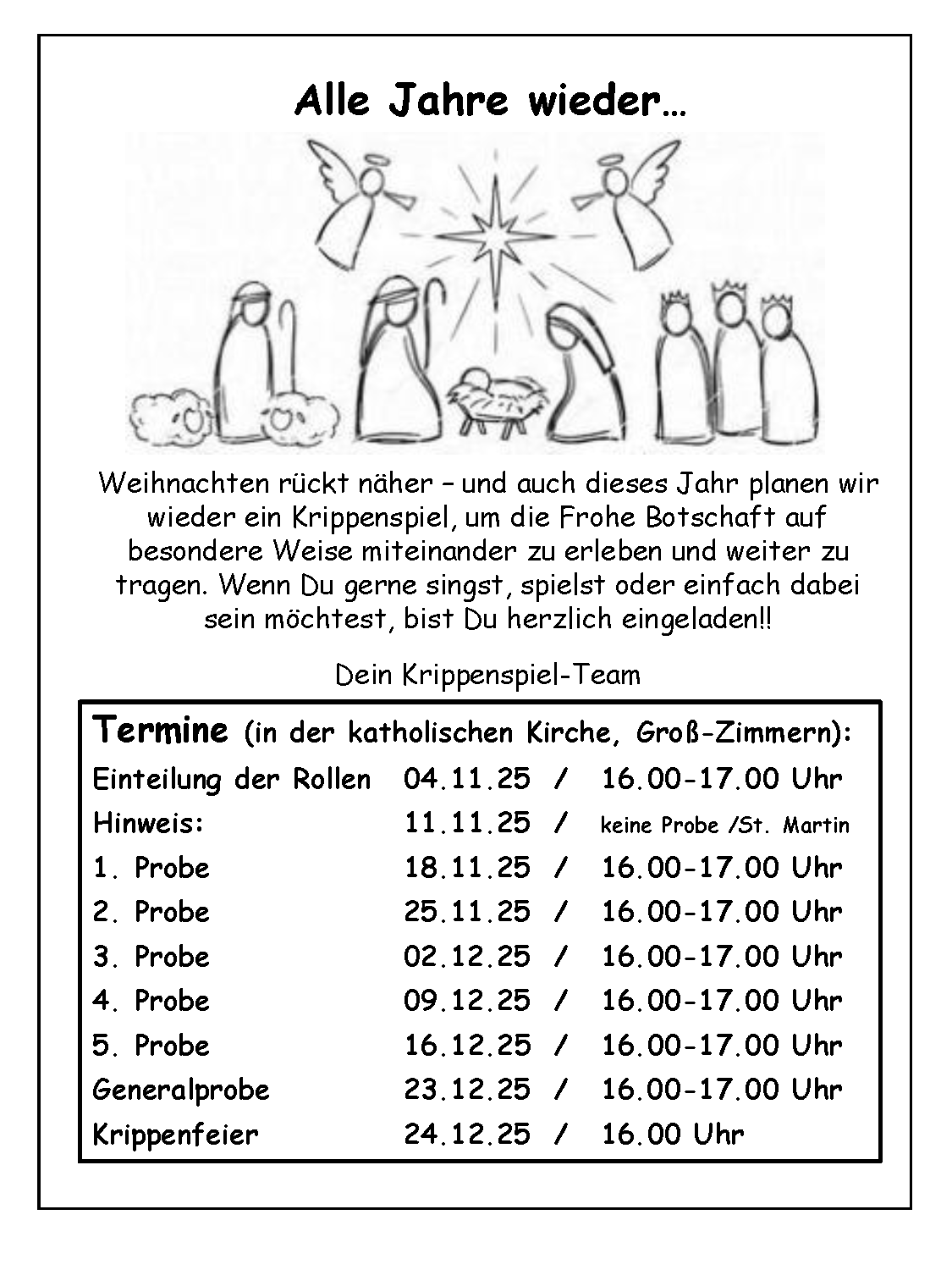 Krippenspiel Plakat 2025 (c) Pfarrei Groß-zimmern Krippenspiel Plakat 2025