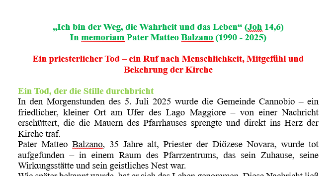 Ein priesterlicher Tod – ein Ruf nach Menschlichkeit, Mitgefühl und ...