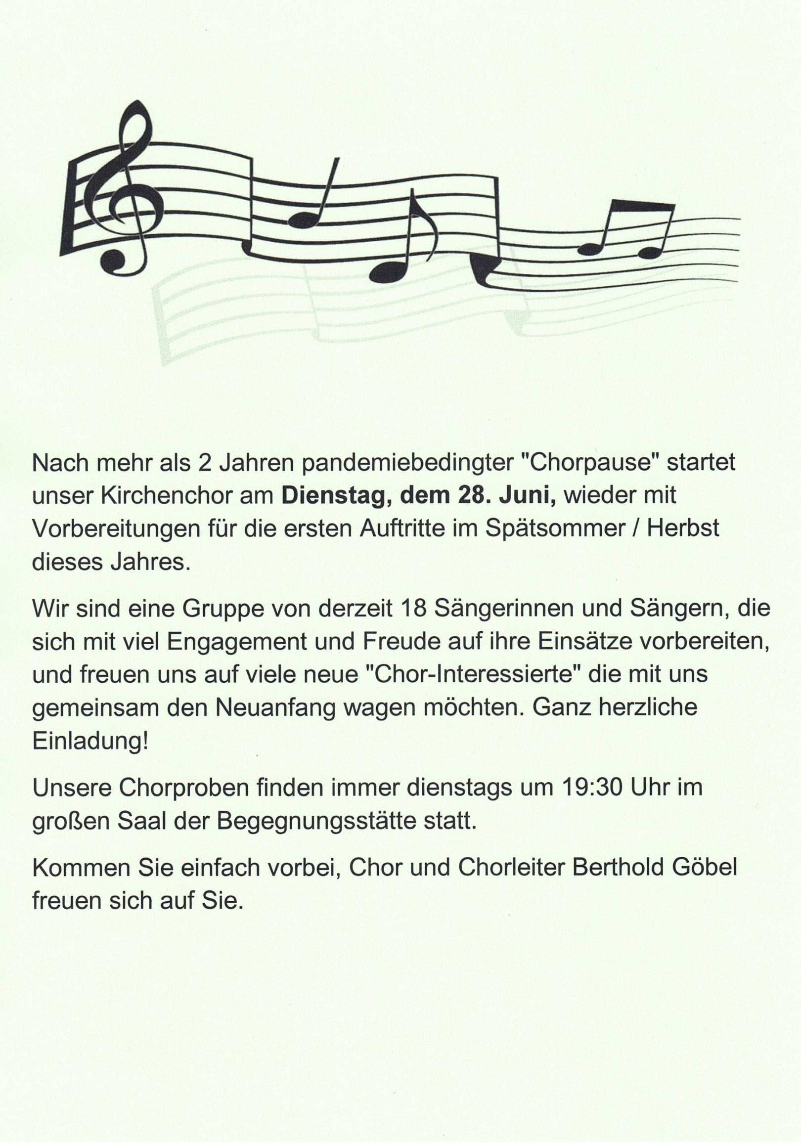 2022-06-13 a Einladung zum Kirchenchor (c) Berthold Göbel / P. Thaddäus Vos O.S.B.