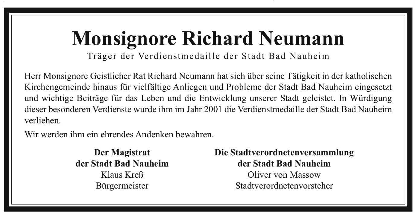 Nachruf der Stadt Bad Nauheim (c) Stadt Bad Nauheim