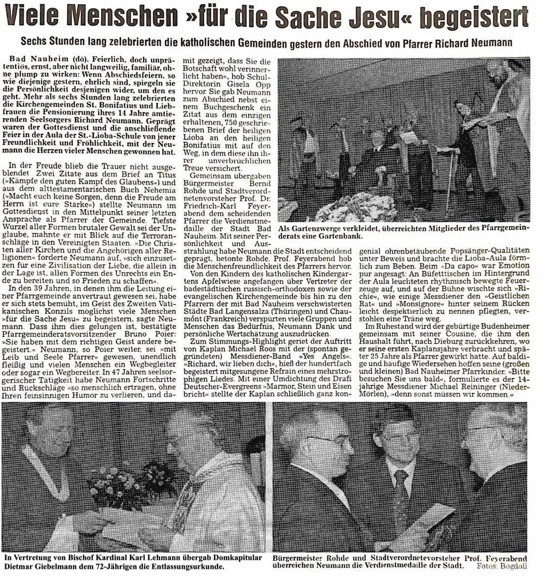 Wetterauer Zeitung vom 1.9.2001 (c) Wetterauer Zeitung