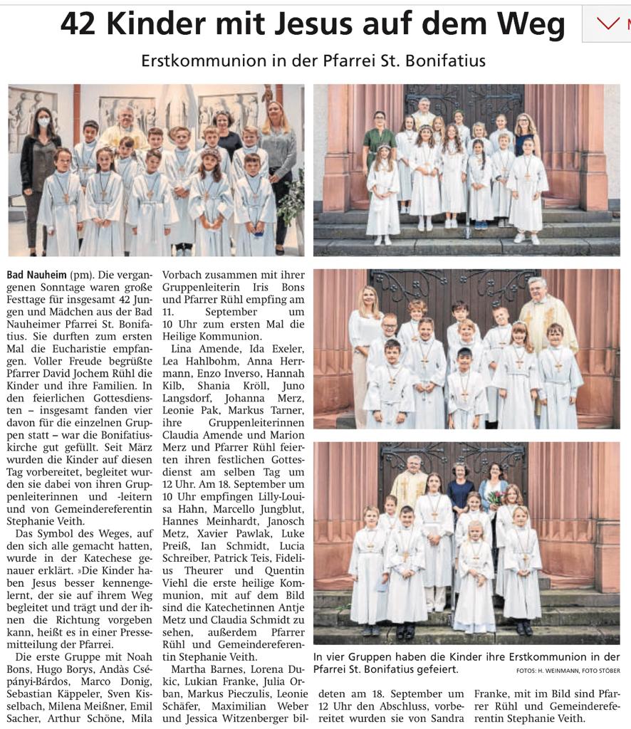 Artikel_Erstkommunion_WZ (c) Wetterauer Zeitung
