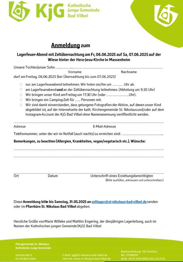 Zeltübernachtung Anmeldung (c) KJG