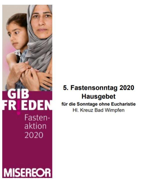 5.Fastensonntag 2020-Hausgebet (c) Heilig Kreuz Bad Wimpfen