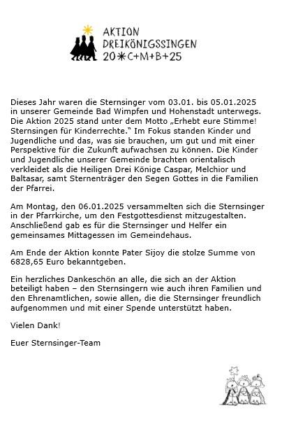 Dank der Sternsinger 2025 Heimatbote