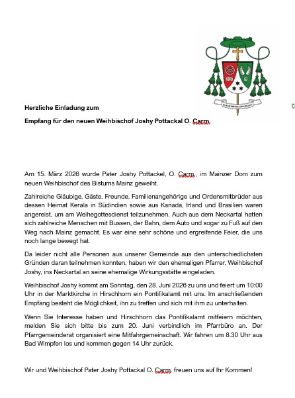 Einladung zum Empfang des Weihbischofs (c) Kath. Kirchengemeinde Hl. Kreuz